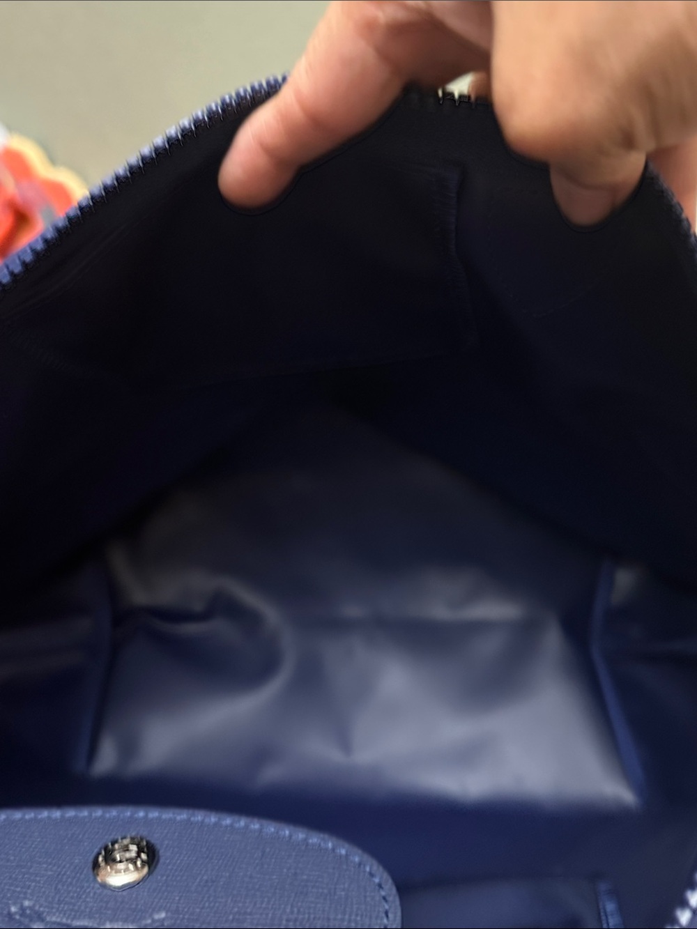 Longchamp Royal Blue Le Pliage Tote with Navy Trim cowhide leather - Picture 6 of 13